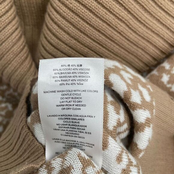 Michael Kors Animal Print Cowl Neck Pullover Sweater Tan/White Small - Picture 9 of 10